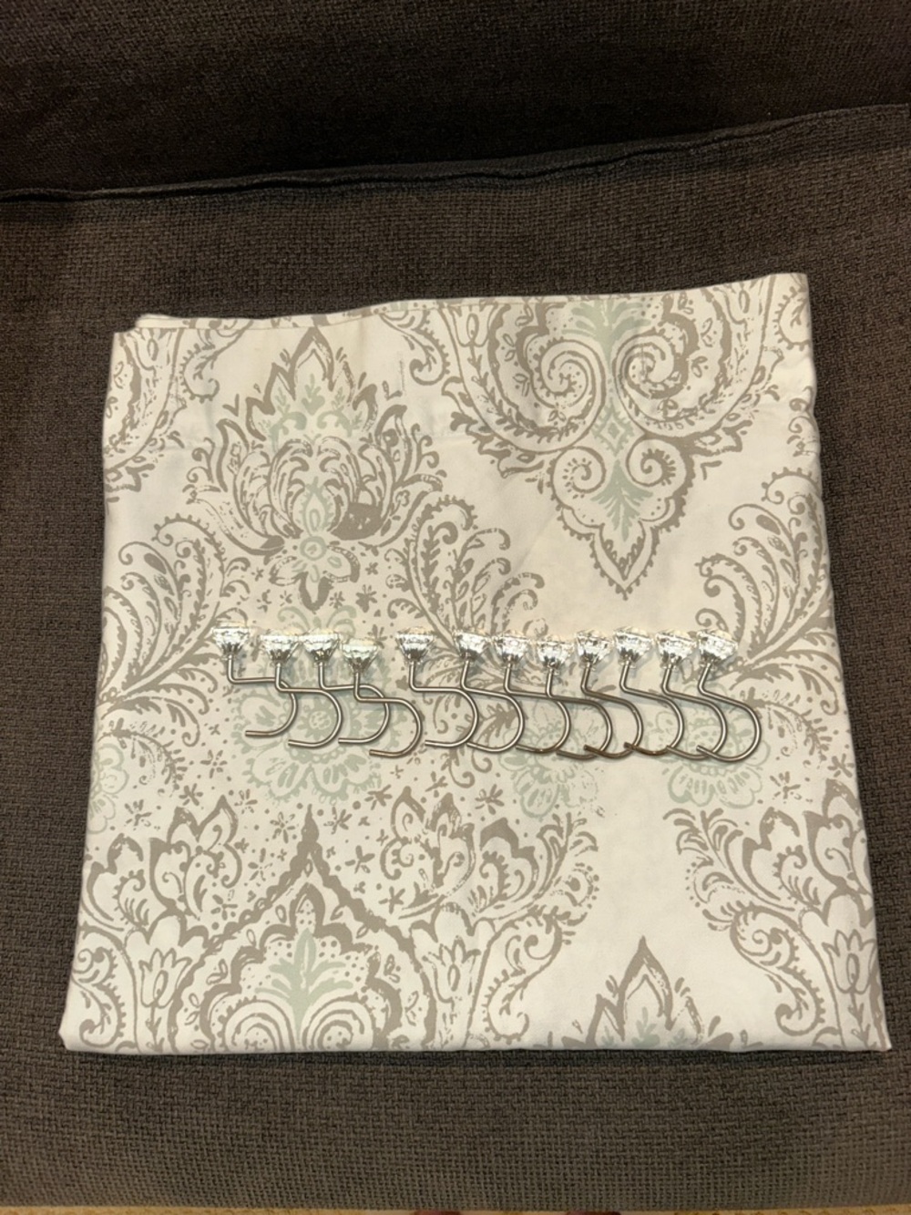 Cynthia Rowley cream ,Gray Damask , mint and tanShower Curtain with Hooks